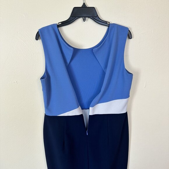 Enfocus Studio Colorblock Dress Sleeveless 12 Blue White Womens Career Sheath - Picture 6 of 8